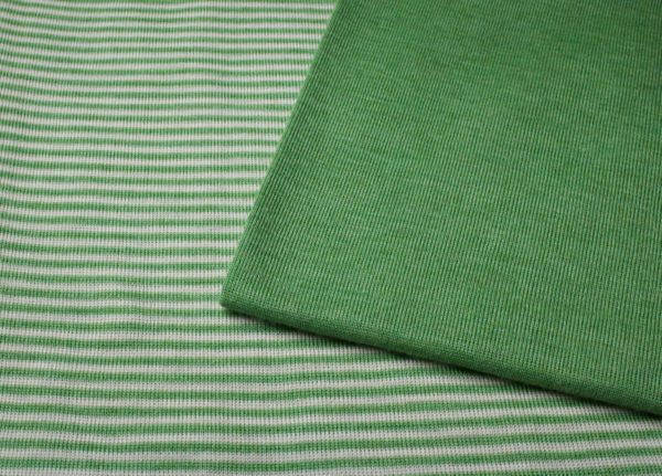 Bio Wolle/Seide Jersey flauschig, Kleegrün-Naturweiß Ringel (kbT, mulesingfrei) B-Ware – Bild 3