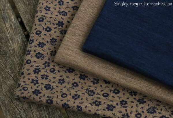Reststück 80 cm, Fleurs auf Bio Merino Interlockjersey , walnuss (kbT, mulesingfrei) – Bild 2