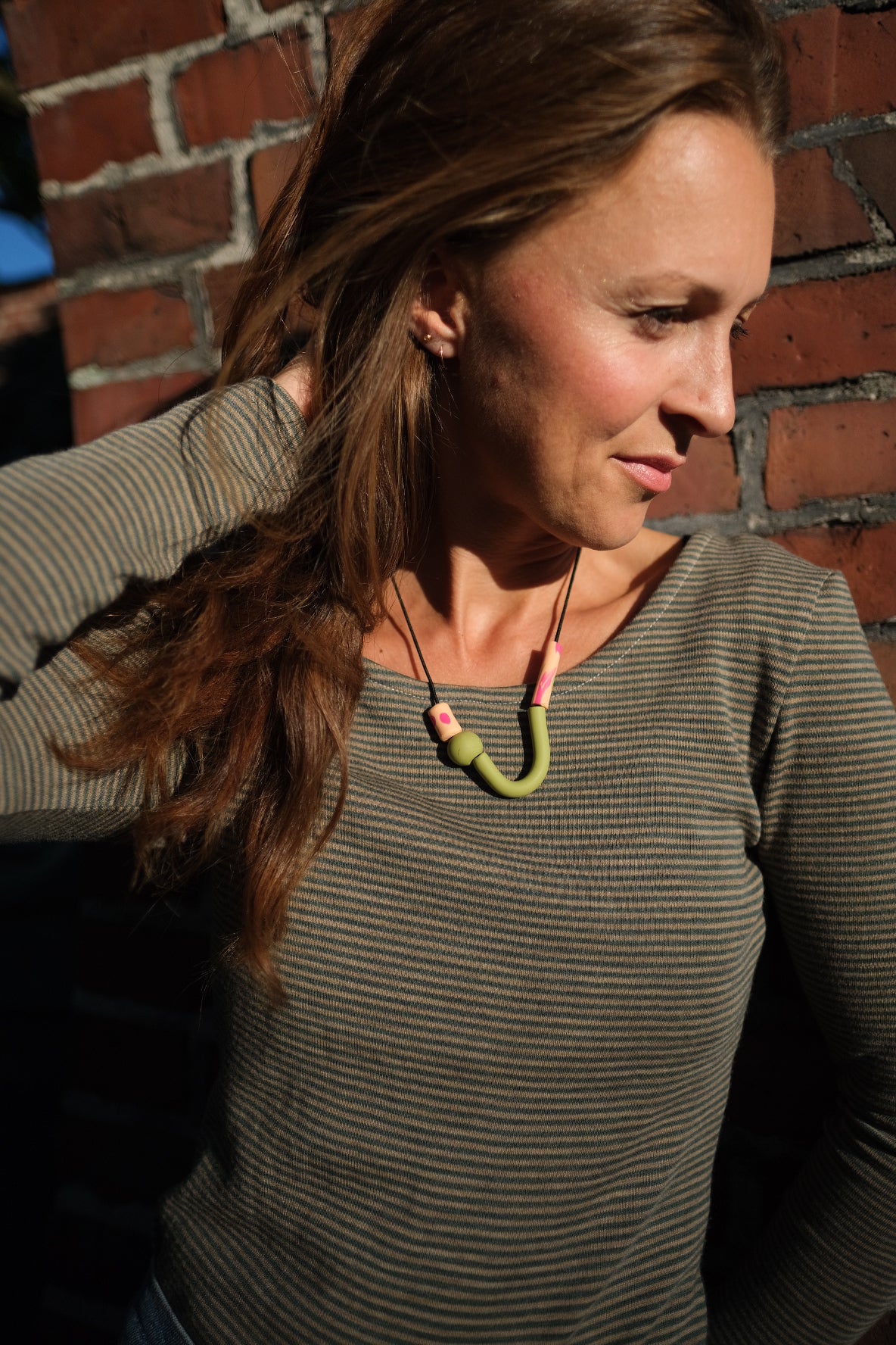 Bio Merino Interlockjersey, Ringel patinagrün/walnuss