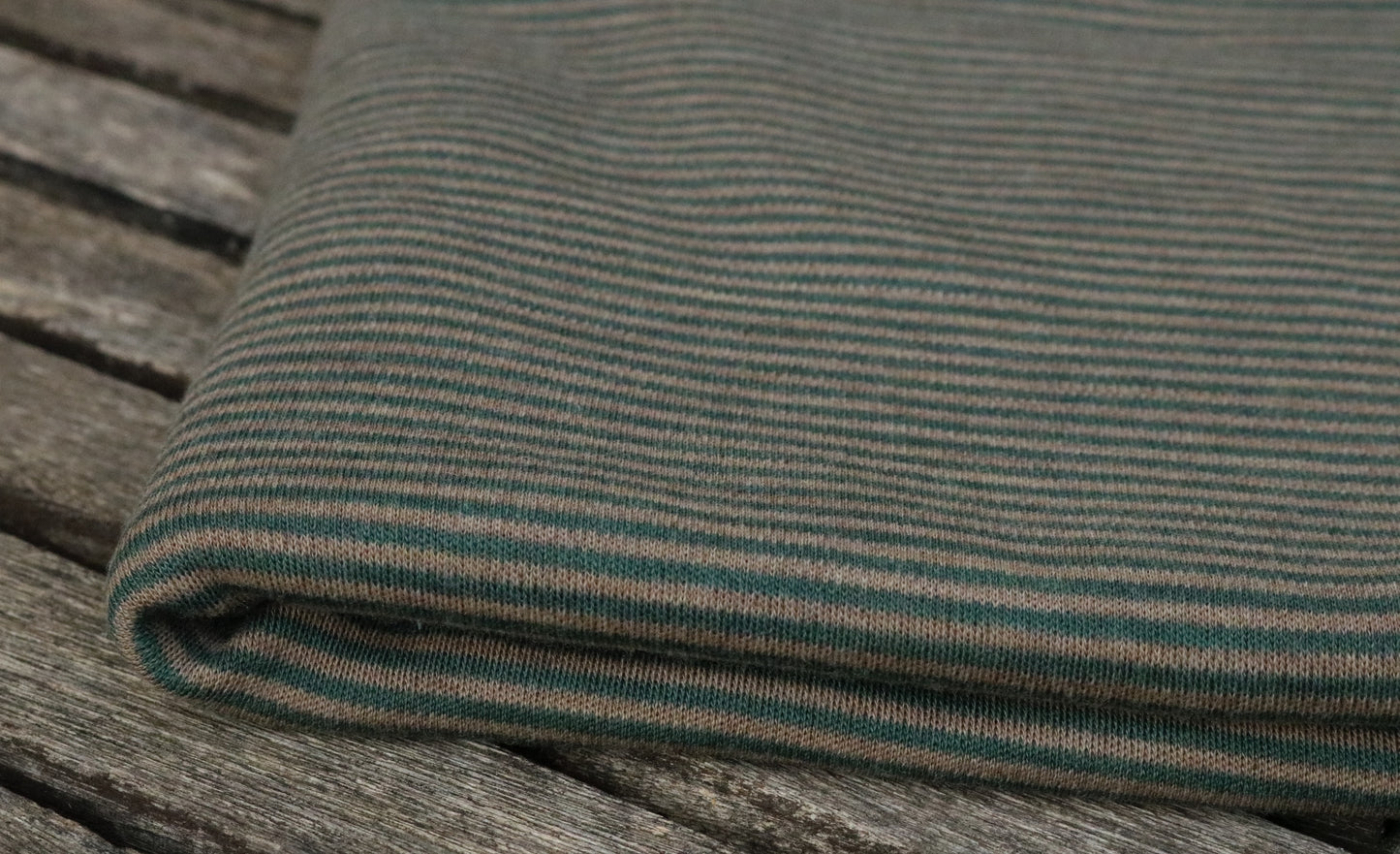 Bio Merino Interlockjersey, Ringel patinagrün/walnuss