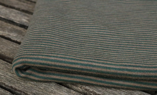 Bio Merino Interlockjersey, Ringel patinagrün/walnuss