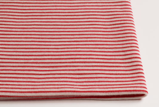 Bio Wolle/Seide Feinrippjersey, Rot-Naturweiß-Ringel