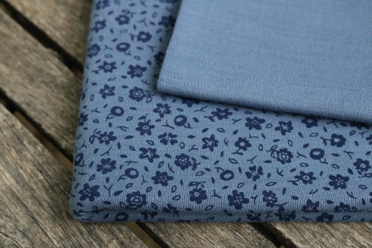 Bio Merino Interlockjersey, Fleurs auf Aschblau