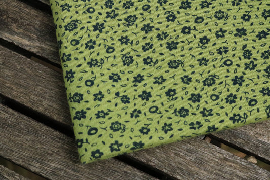 Bio Merino Interlockjersey, Fleurs auf Birnengrün