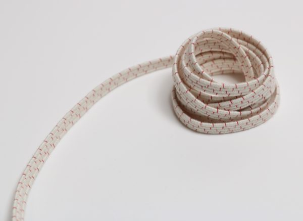 Bio Gummiband 5 mm, ecru/Rotfaden